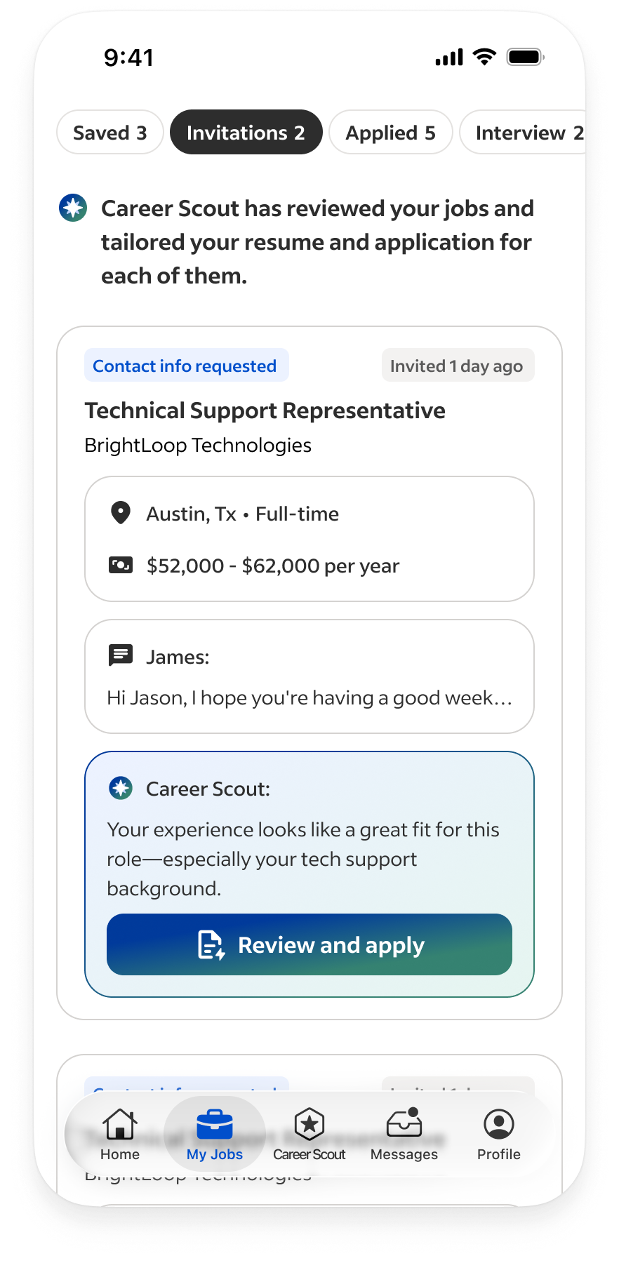 Career Scout’s suggestion: the first screen of the redesign