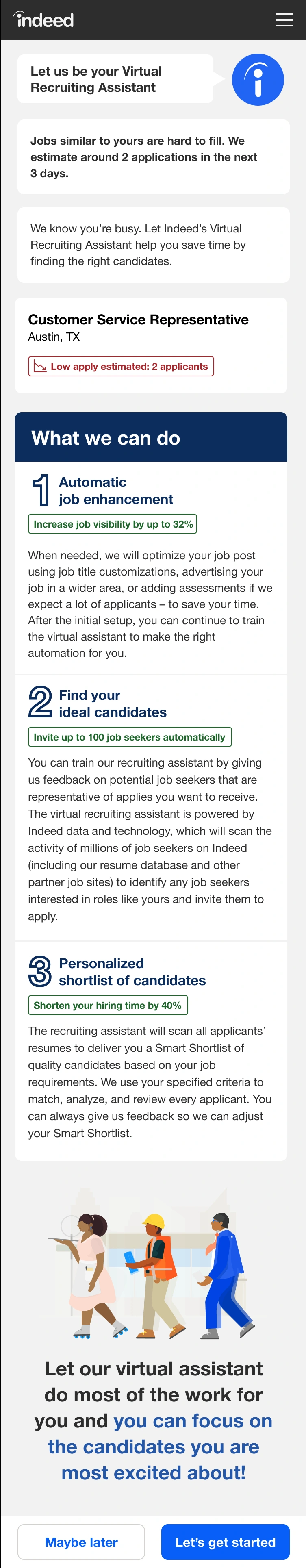 Prototype 5 onboarding with an explanation of the Virtual Recruiting Assistant and how it works
