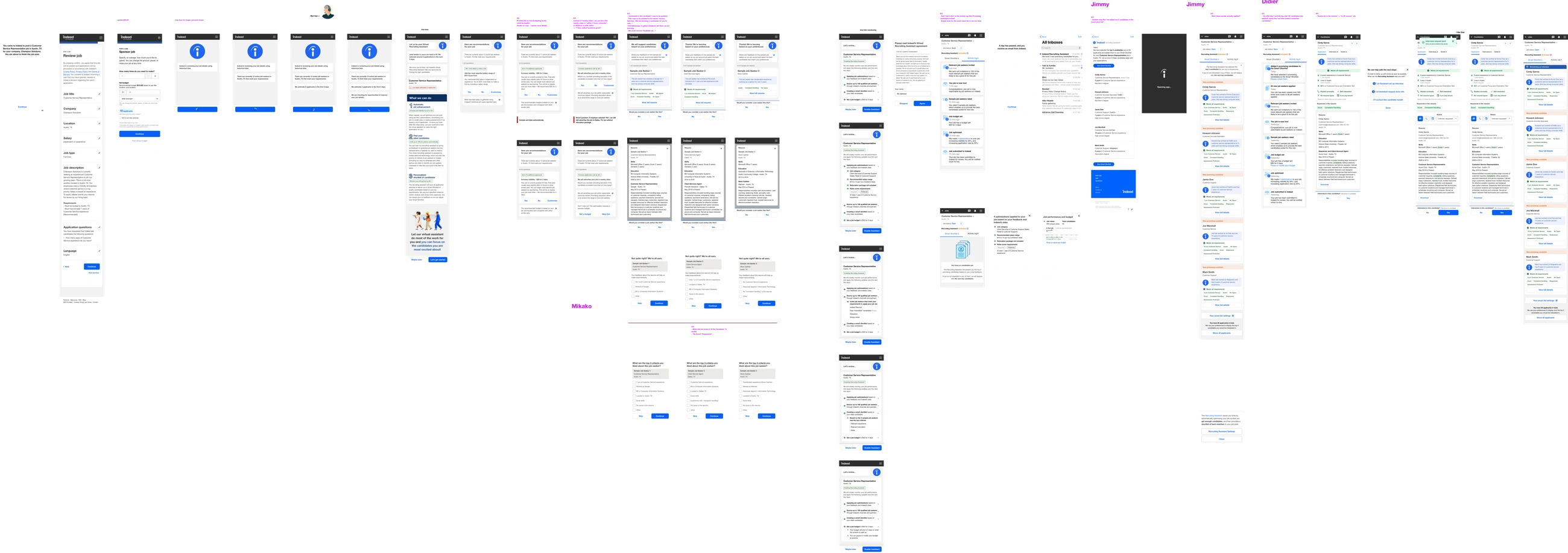 Complete original Prototype 5 MVP board, showing the connected employer journey and screen variants