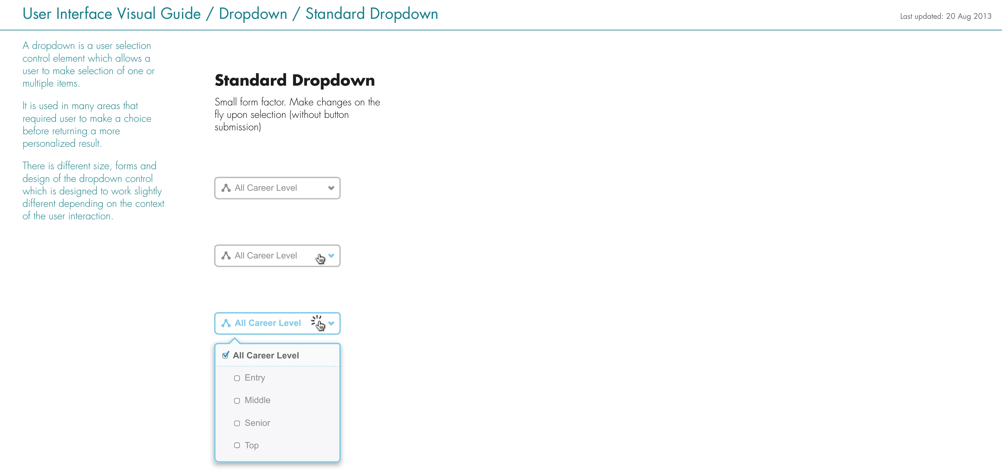 jobsDB visual refresh: Dropdown states and usage guidance
