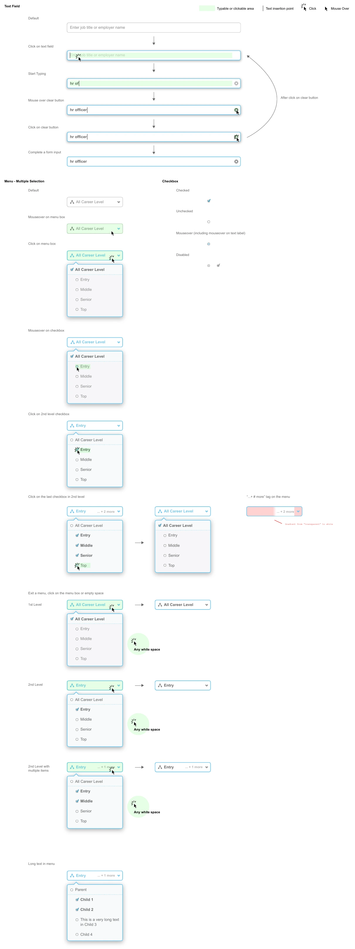 jobsDB visual refresh: Text fields, multi-select menus and checkbox states