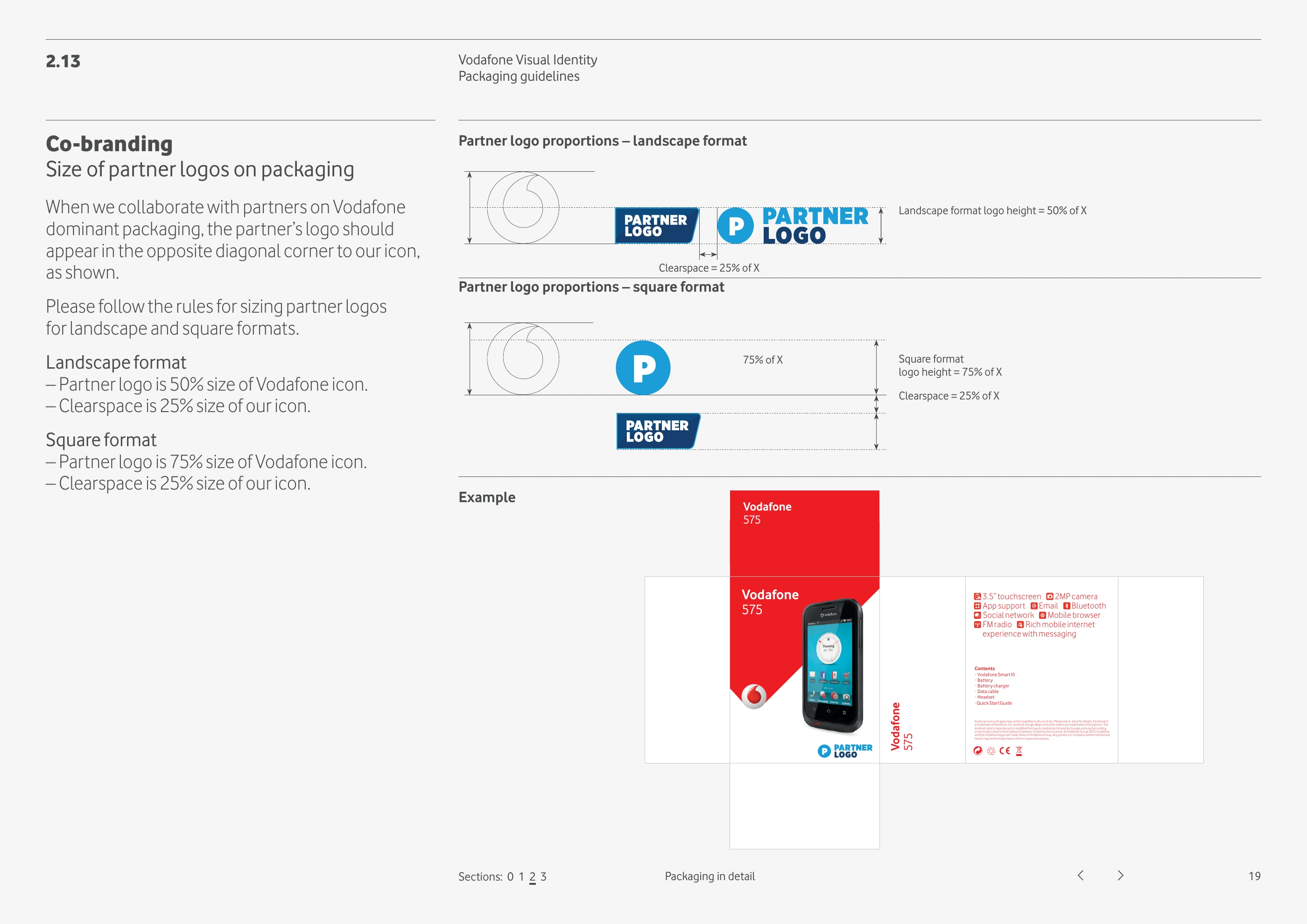 Vodafone packaging guidelines: Partner-logo sizing and placement