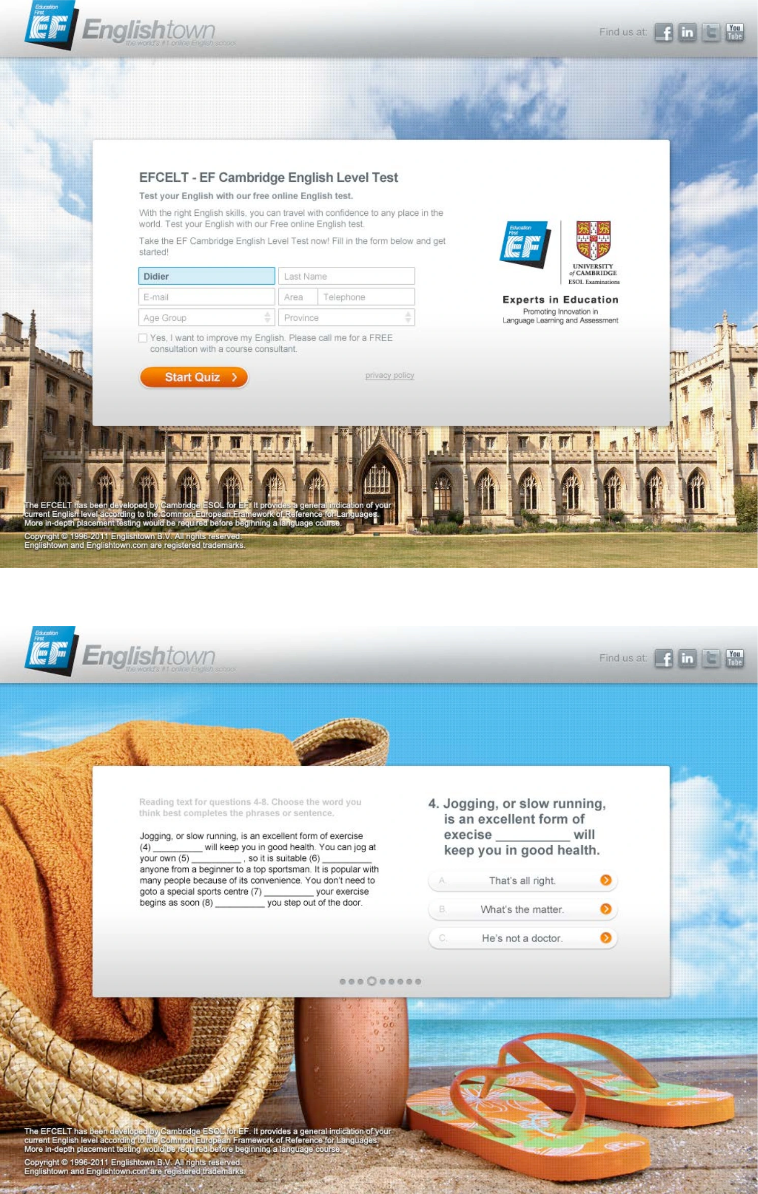 Englishtown Quiz: EF / iPad quiz platform, view 1 of 2