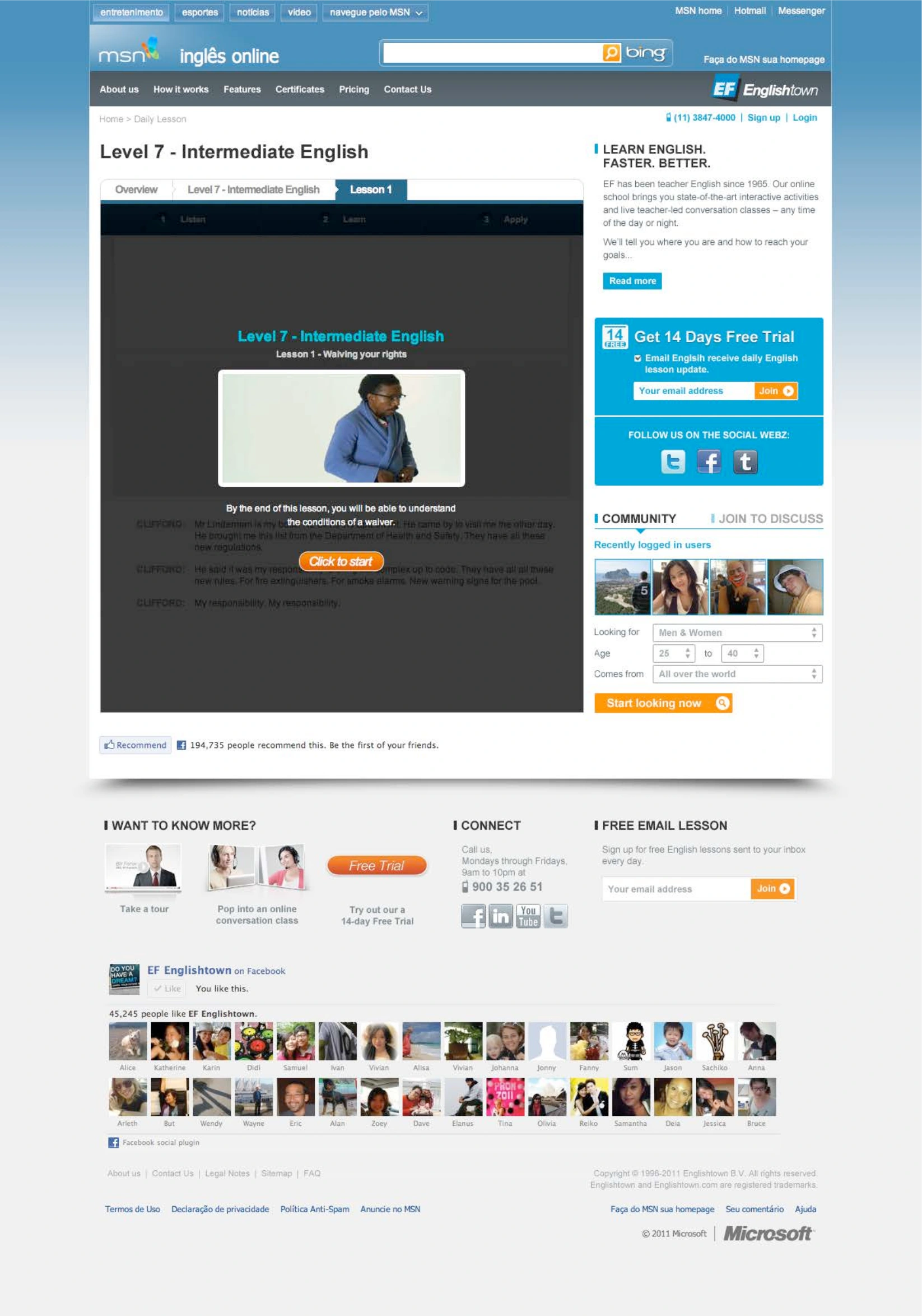 MSN partner portal: EF / Learning portal, view 2 of 4