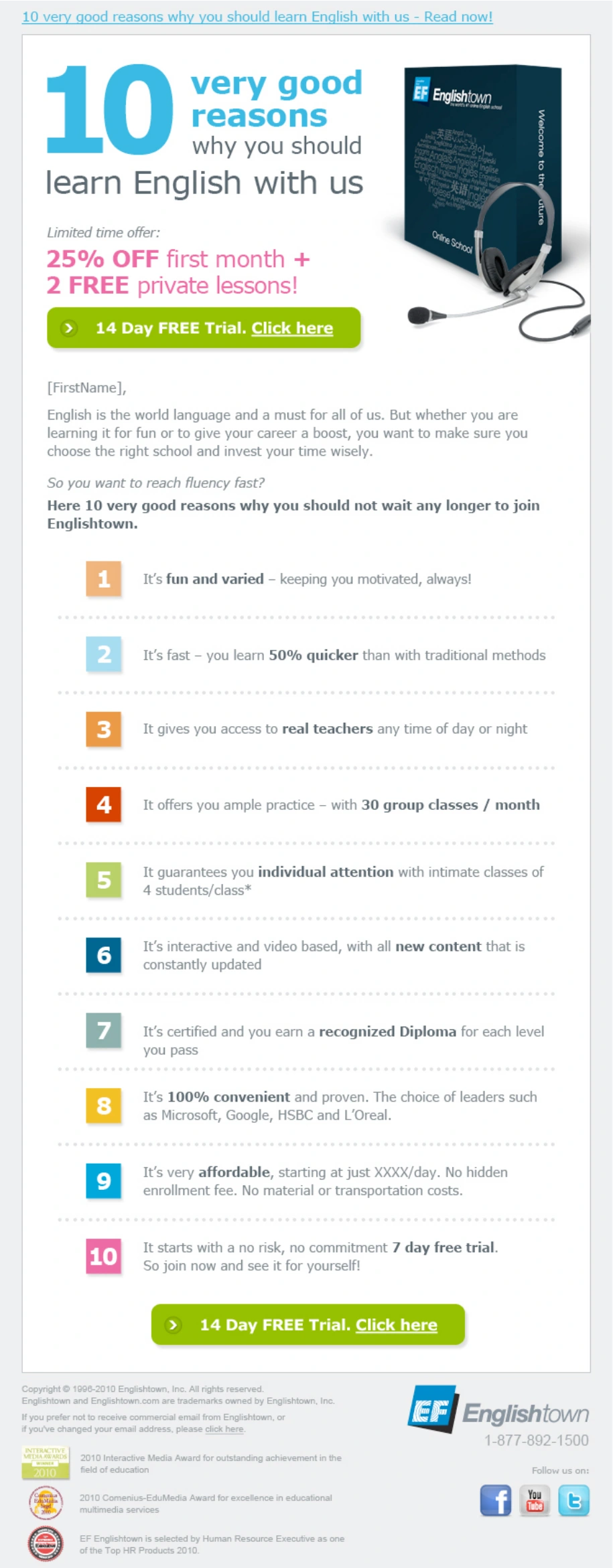 Englishtown campaigns: EF / Email marketing, view 1 of 3