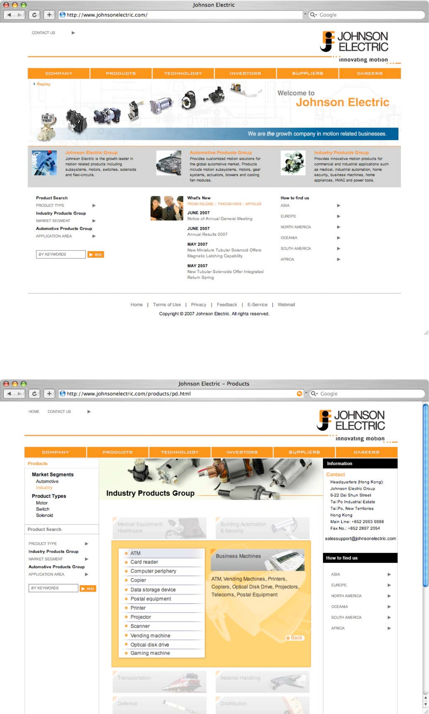Johnson Electric: Corporate website / TYPO3, view 1 of 2