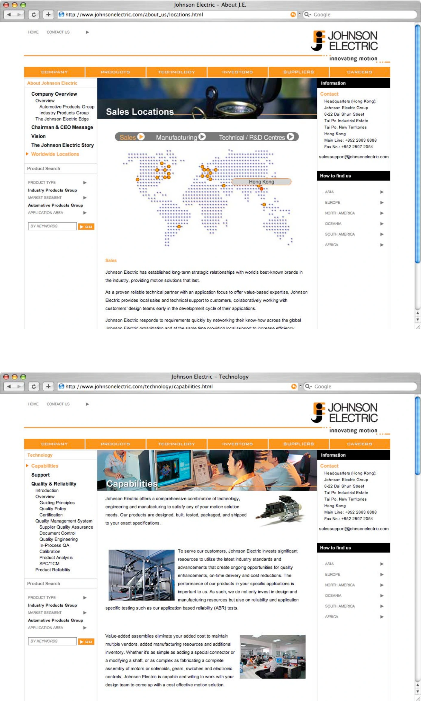 Johnson Electric: Corporate website / TYPO3, view 2 of 2